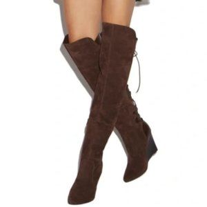 Over the knee faux suede wedge boots.